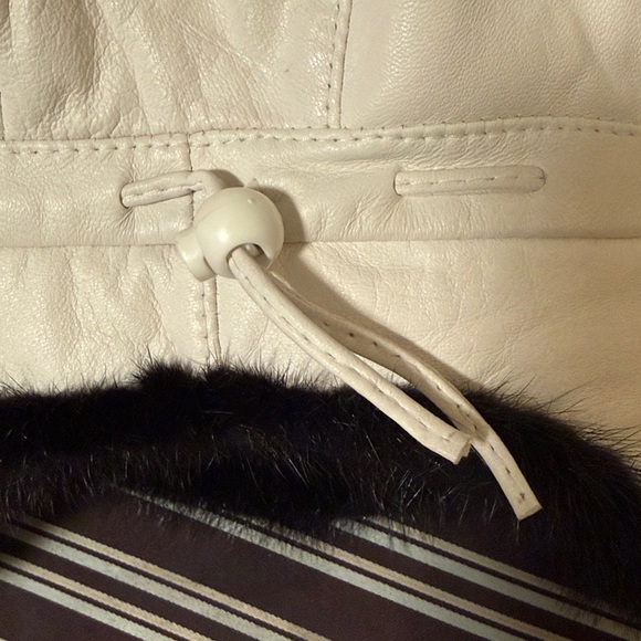 Black Mink Fur Hat&  White lambskin genuine leather main image 15